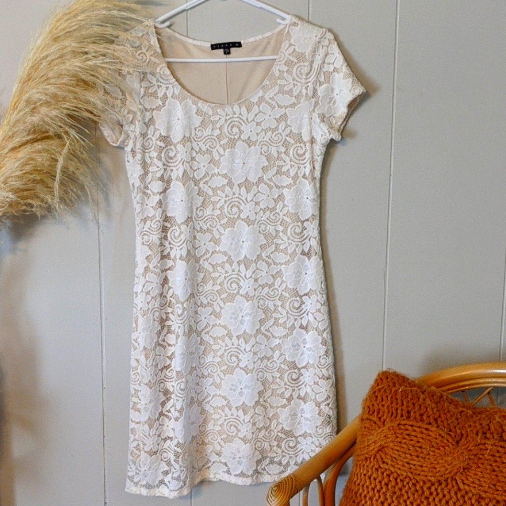 Boho Bridal Floral White and Nude Dress
